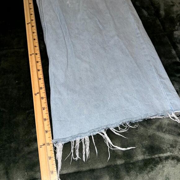 & Denim Loose & Baggy Fit Jeans Womens 14 Blue Denim Cotton Mid Waist Frayed Hem - Picture 3 of 9